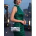 Evening Bags Wholesale - Silver Pleated PU Leather w/ Rhinestone Loop Wristlet Evening Bag
